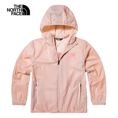 【The North Face 官方旗艦】北面兒童粉色防風防曬醒目LOGO印花連帽外套｜8757LK6