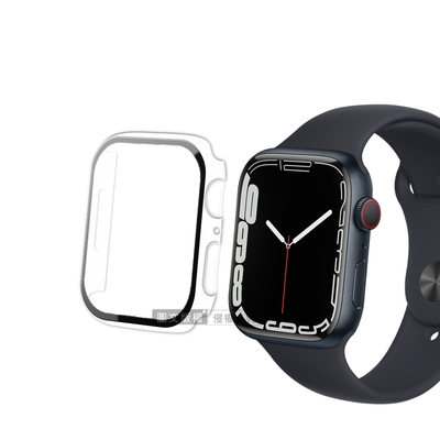 全包覆經典系列 Apple Watch Series 9/8/7 41mm 9H鋼化玻璃貼+錶殼 一體式保護殼(透明)