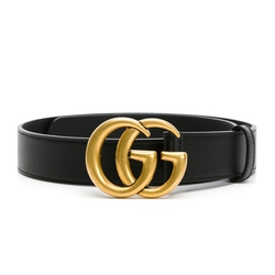 【GUCCI 古馳】經典雙G 仿舊金LOGO 皮帶3CM(100)