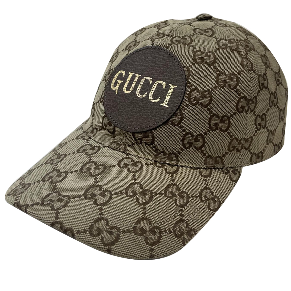 GUCCI 皮標LOGO緹花棒球帽 M號 綜色