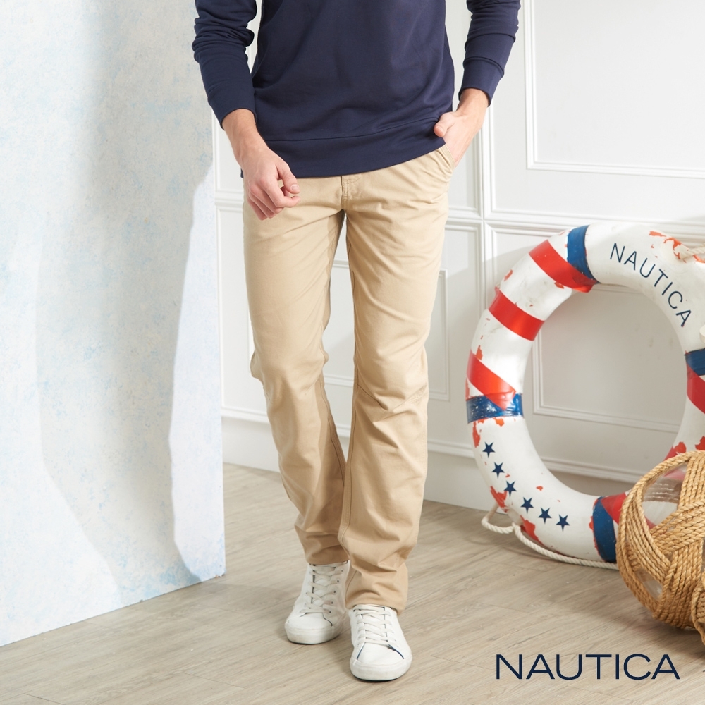 Nautica3D立體褲管休閒長褲-卡其