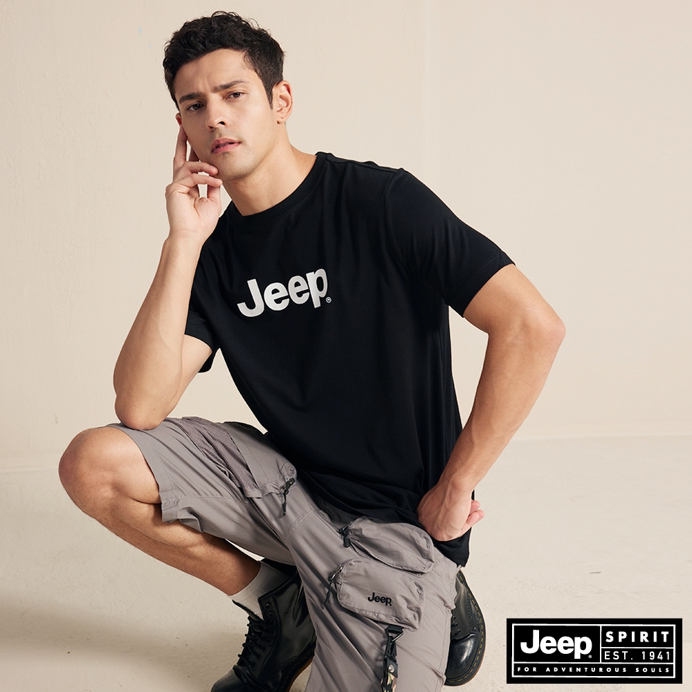 JEEP 男裝 時尚經典品牌LOGO短袖T恤-黑色