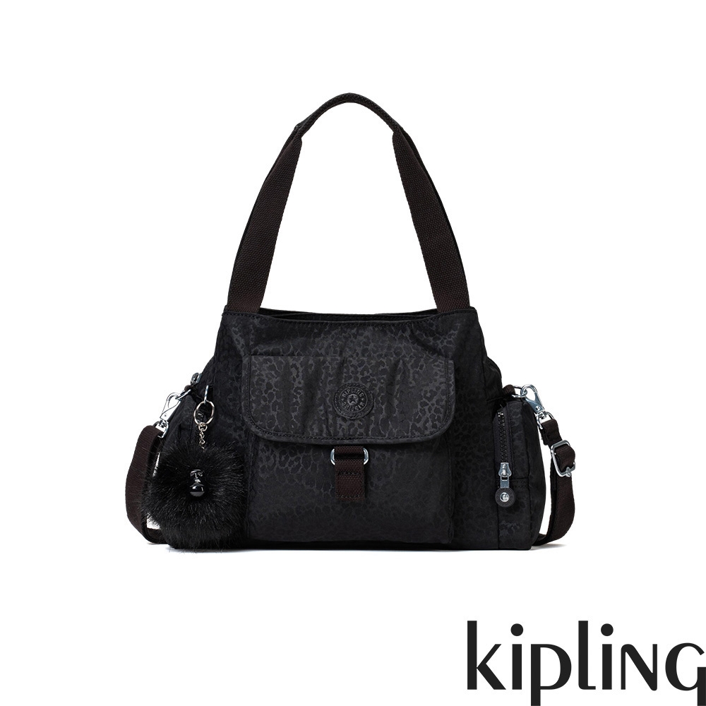 Kipling 低調有型黑豹紋好收納手提兩用斜背包-FELIX L U