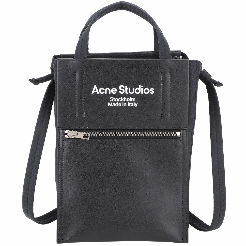 Acne Studios Papery 牛皮拼接尼龍肩背托特包(黑色)