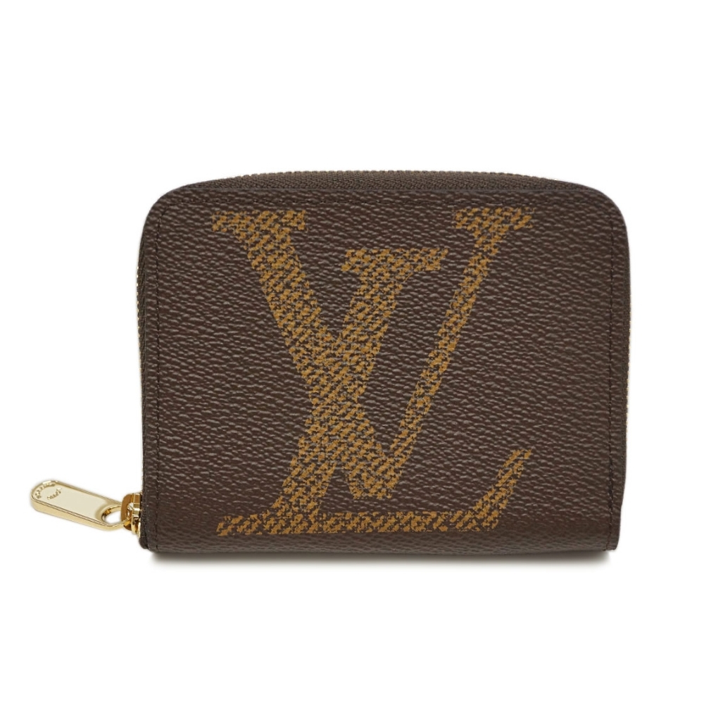 Louis Vuitton M69354 大字母LOGO圖騰拉鍊卡夾零錢包(棕色)
