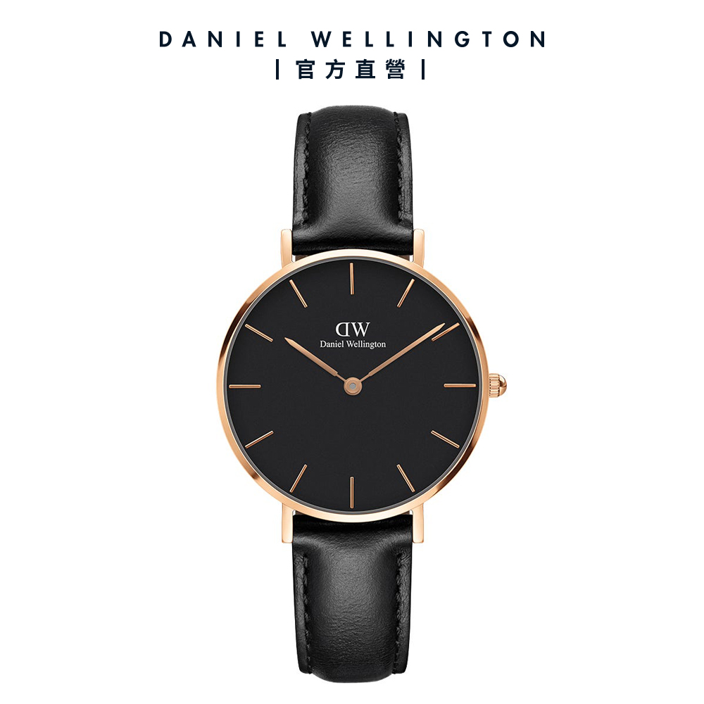 Daniel Wellington DW 手錶 Petite Sheffield 32mm爵士黑真皮皮革錶 DW00100168