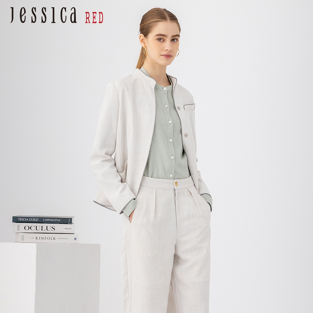 JESSICA RED - 俐落剪裁修身幹練對襟立領外套824101（米色）