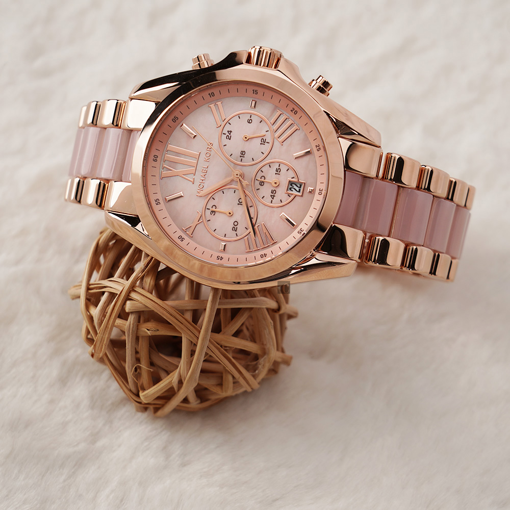 Michael Kors 浪漫粉色計時女錶(MK6830)-珍珠貝/42mm