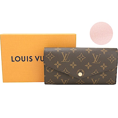 Louis Vuitton LV路易威登 M62235 Sarah 老花塗層帆布粉色襯裡釦式長夾(咖啡色)