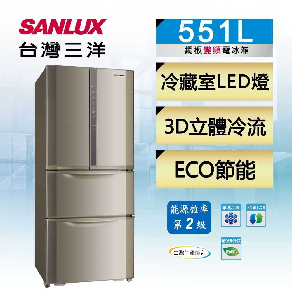 SANLUX台灣三洋606L 大冷凍庫變頻三門電冰箱SR-V610C