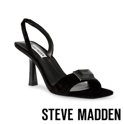 STEVE MADDEN-VENUES 麂皮飾釦方頭繞踝跟鞋-黑色
