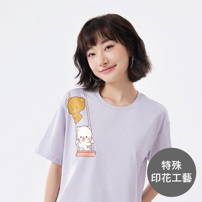 GIORDANO 女裝短袖上衣 Milkmochabear聯名系列 - 11 夜幕紫