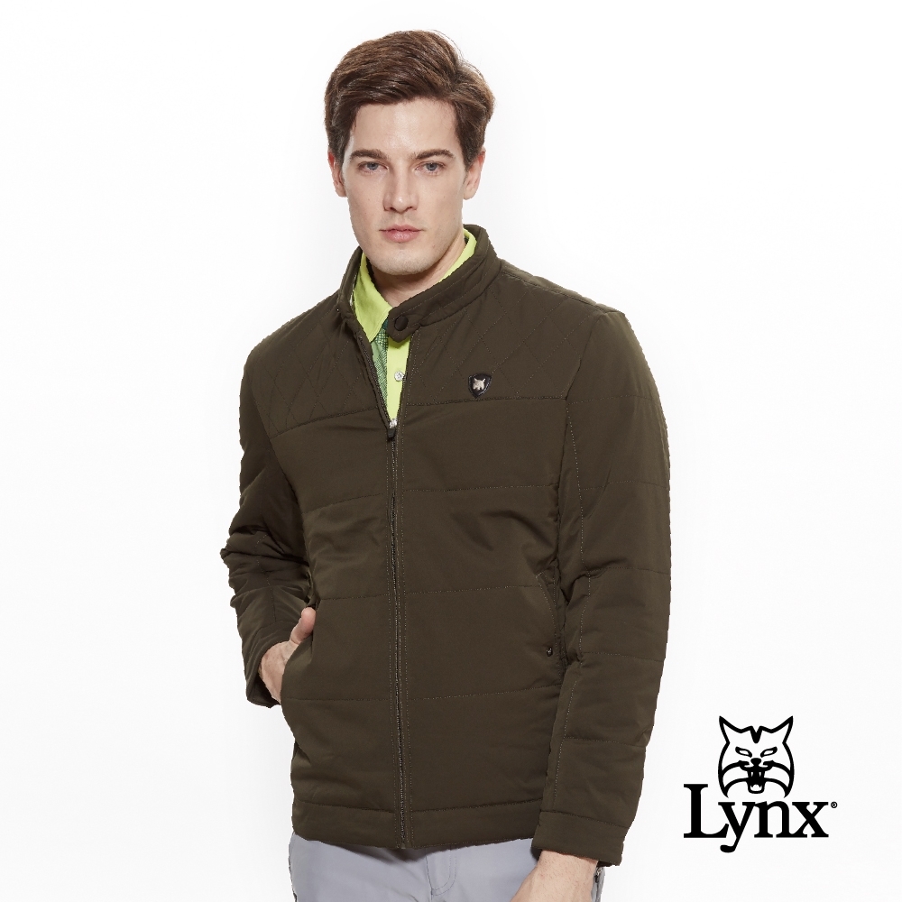 【Lynx Golf】男款防潑水防風保暖菱格紋剪接長袖外套-綠色