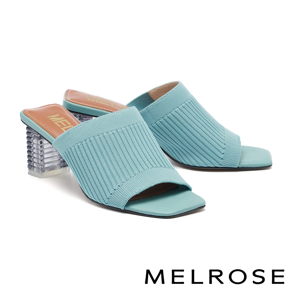 拖鞋 MELROSE 美樂斯 簡約美學飛織布方頭高跟拖鞋－藍 product image 1
