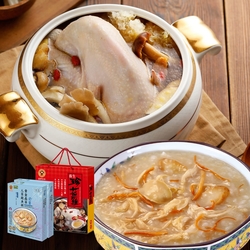 禎祥 養生珍菇雞(3500g)*1盒+黃金蟲草人蔘鮑魚粥(350g/盒)*2