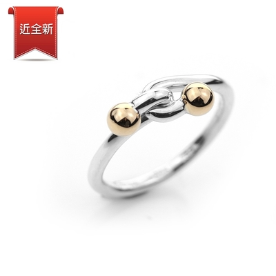 二手品 Tiffany&Co. 18K黃金珠扣925純銀線圈戒指