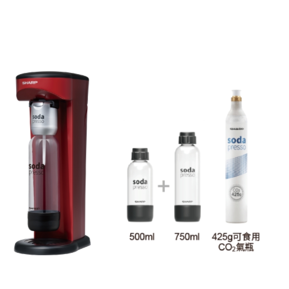 SHARP夏普Soda Presso番茄紅(2水瓶與1氣瓶)氣泡水機CO-SM1T-R