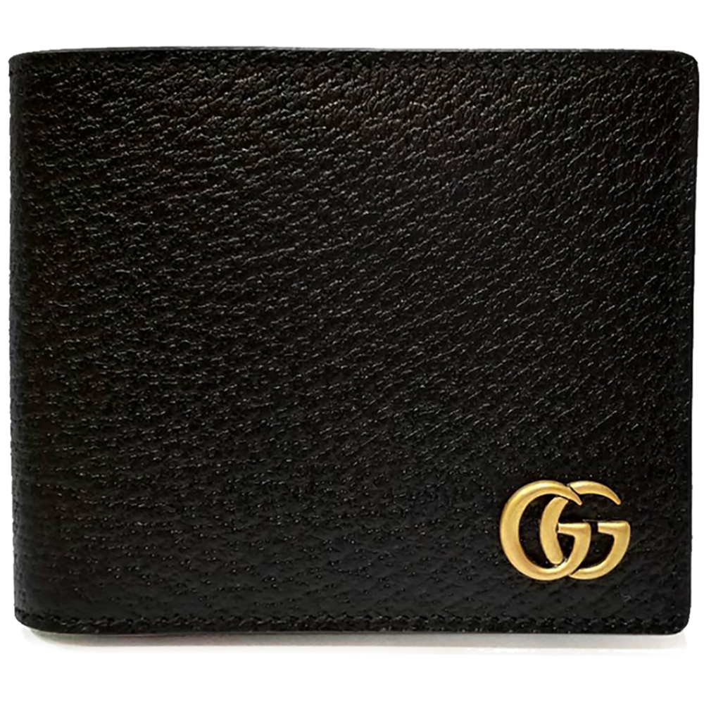 【GUCCI 古馳】428726 經典GG Marmont系列金屬GG LOGO牛皮折疊短夾 (黑色)