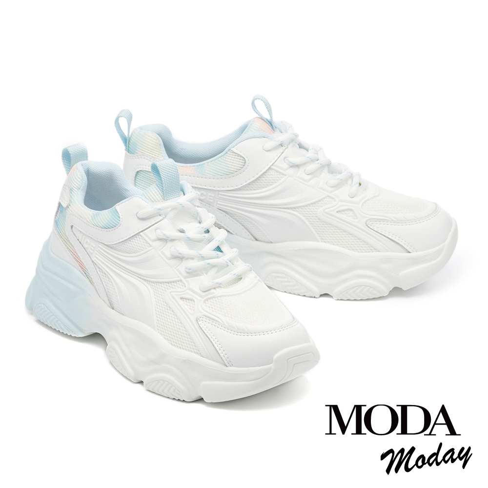 休閒鞋 MODA MODAY 漸層個性潮態異材質綁帶老爹厚底休閒鞋－藍