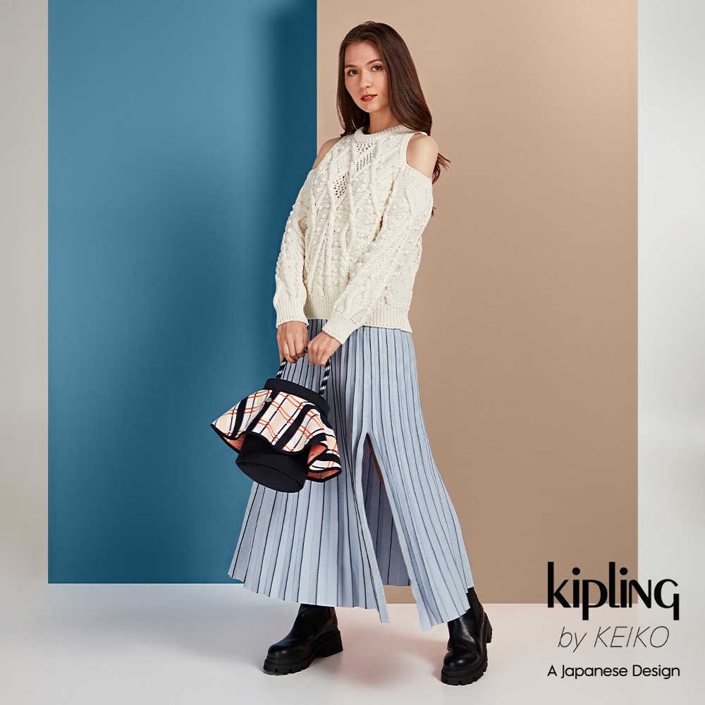 Kipling Kipling By Keiko 經典針織暖調格紋兩用隨身水桶包-SKIRT BAG