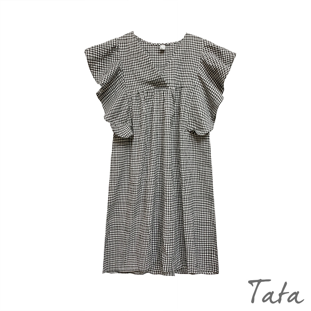 TATA 交疊小V領荷葉袖洋裝-共二色-F