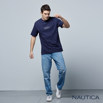 Nautica 男裝 刷破休閒牛仔褲-藍色