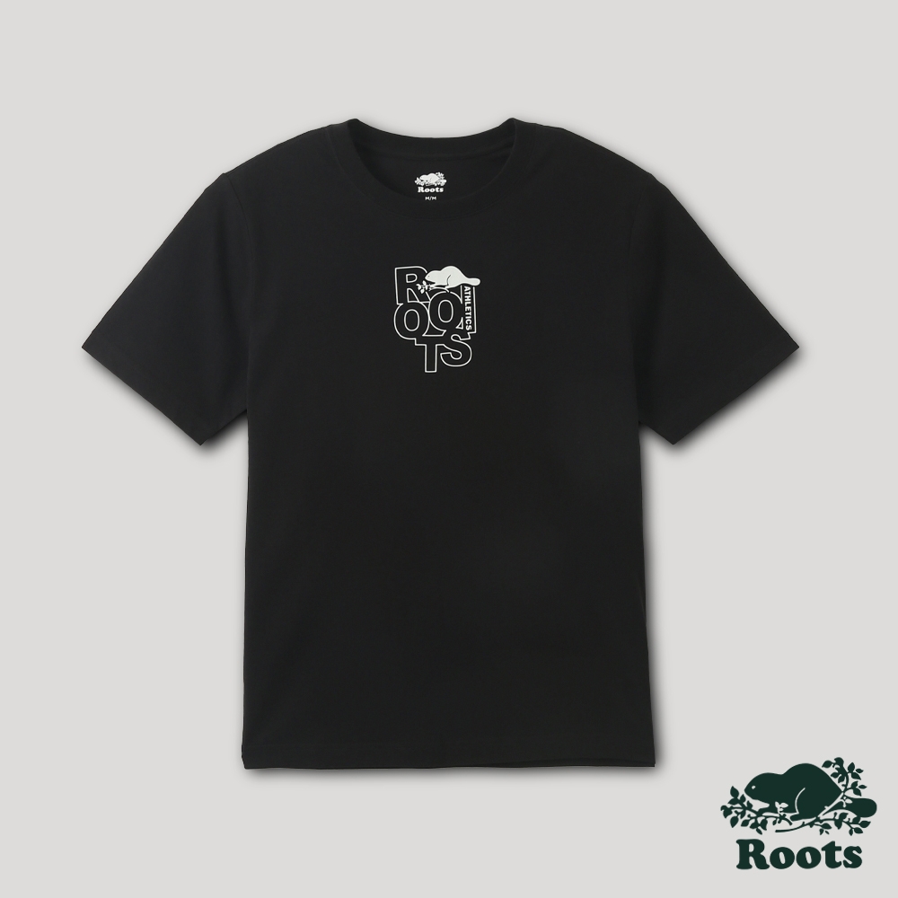 Roots男裝-舒適生活系列 LOGO設計有機棉短袖T恤-黑色