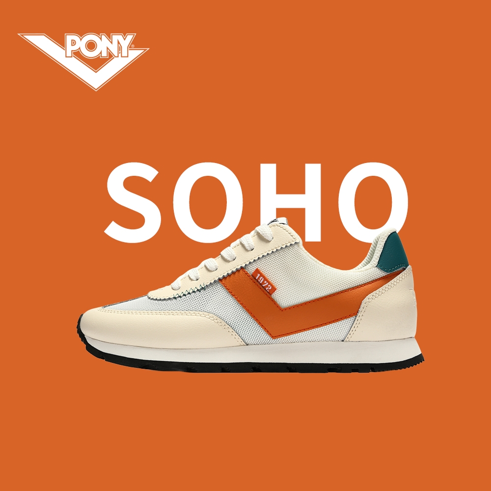 【PONY】SOHO復古慢跑鞋 -女鞋-白/橘