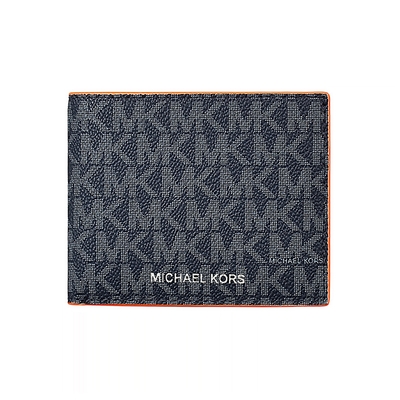 MICHAEL KORS COOPER銀字LOGO PVC6卡對折短夾(黑x霓虹藍)