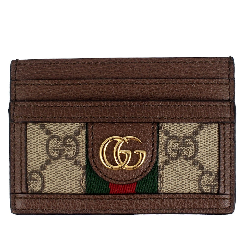 GUCCI Ophidia GG 標誌帆布皮革飾邊票卡名片夾