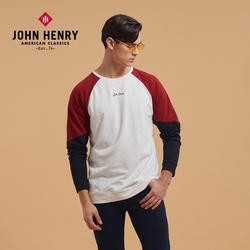 JOHN HENRY LOGO刺繡撞色長袖T恤-二色