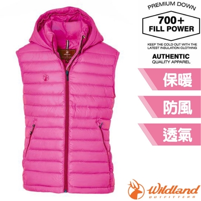 荒野 wildland 女新款 700fp可回溯羽絨連帽保暖背心_玫瑰紅