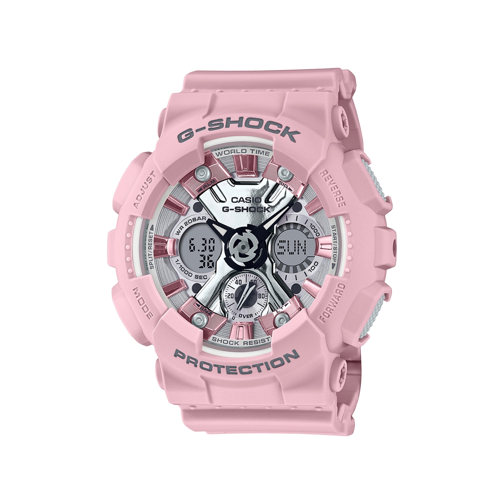 CASIO卡西歐 G-SHOCK 甜美龐克 金屬元素 甜美粉 時尚銀 GMA-S120NP-4A_45.9mm product image 1