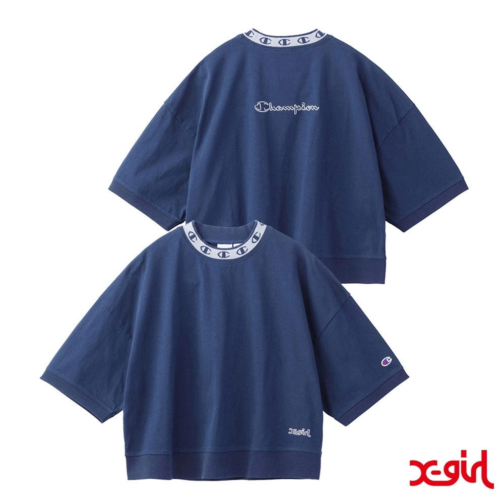 X-girl x Champion S/S MOCK NECK TEE聯名短袖T恤-藍