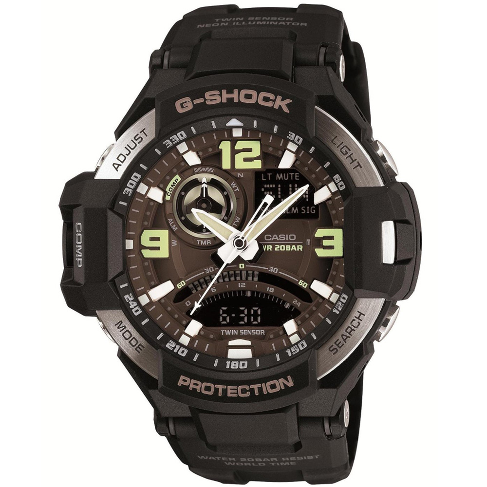 G-SHOCK 飛行概念數位羅盤雙顯運動錶(GA-1000-1B)-咖啡面x黑/52.1mm