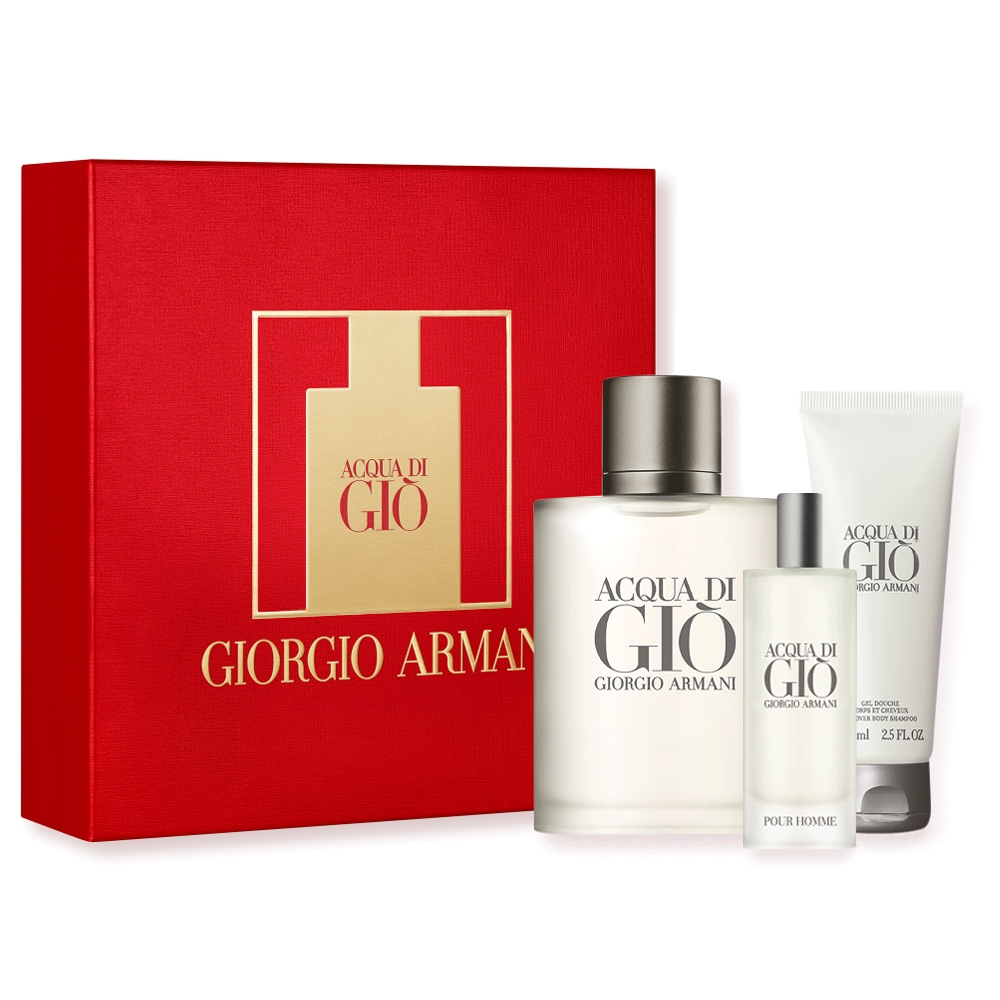 GIORGIO ARMANI 寄情水男性淡香水3入禮盒(100ml+15ml+沐75ml) ACQA DI GIO