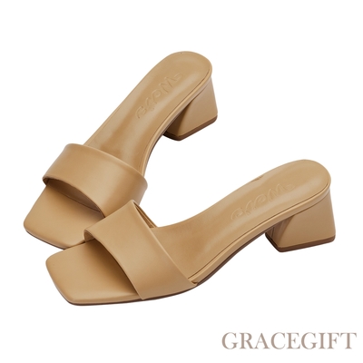 【Grace Gift】唐葳訂製-優雅恬夏斜寬帶拖鞋 淺駝