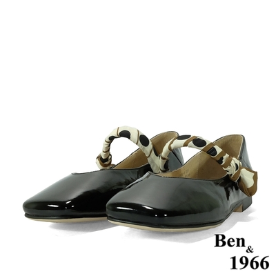 Ben&1966高級頭層牛漆皮舒適方頭包鞋-黑(218051)