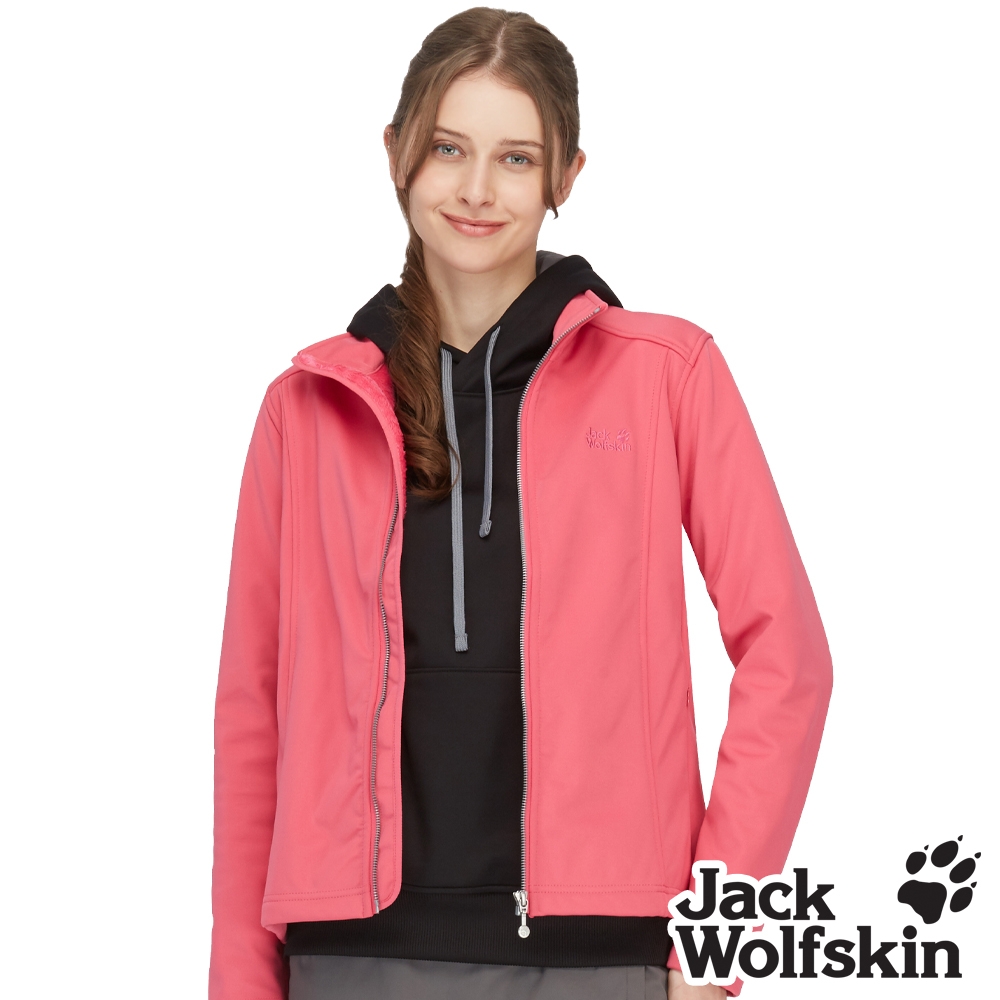【Jack wolfskin 飛狼】女 立領防風內絨毛保暖外套 軟殼外套『桃紅』