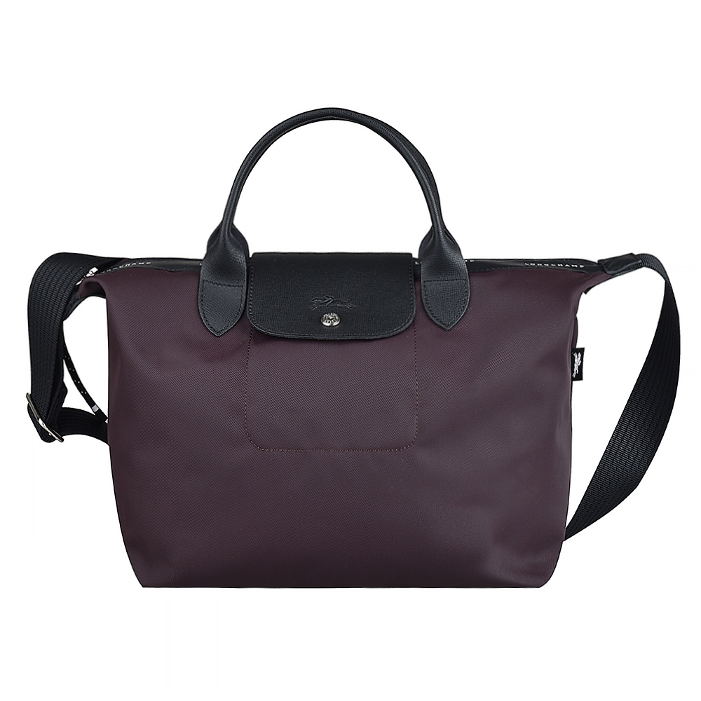 LONGCHAMP LE PLIAGE ENERGY壓印LOGO再生尼龍拉鍊短把手提斜背兩用包(中/酒紅)