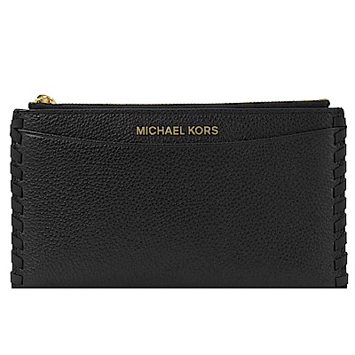 MICHAEL KORS KARSON 金屬LOGO牛皮簡易拉鍊長夾(黑)