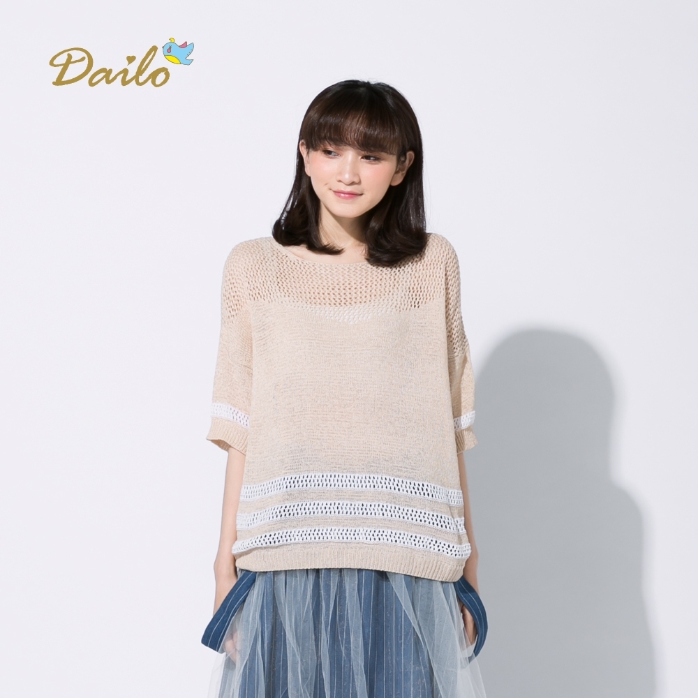 【Dailo】鏤空素面條紋-毛衣(三色)