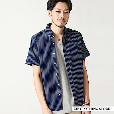 素色格紋條紋標準領短袖襯衫(20色) ZIP日本男裝