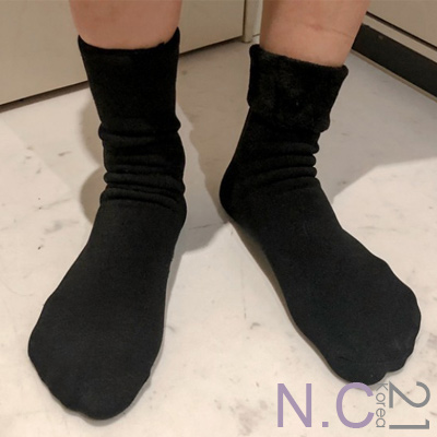 N.C21-正韓 純色彈性加絨內裡中筒襪 (黑色)