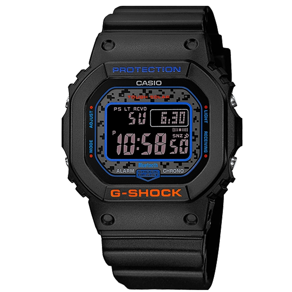 G-SHOCK CASIO 卡西歐 太陽能 藍牙 電波 迷彩 防水 電子液晶 橡膠手錶-黑色/44mm