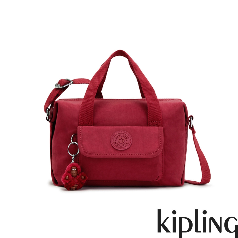 Kipling 質感寶石紅波士頓手提兩用包-BRYNNE