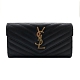 YSL Monogram V字縫線魚子醬牛皮金屬LOGO暗釦手拿長夾(372264-黑) product thumbnail 1