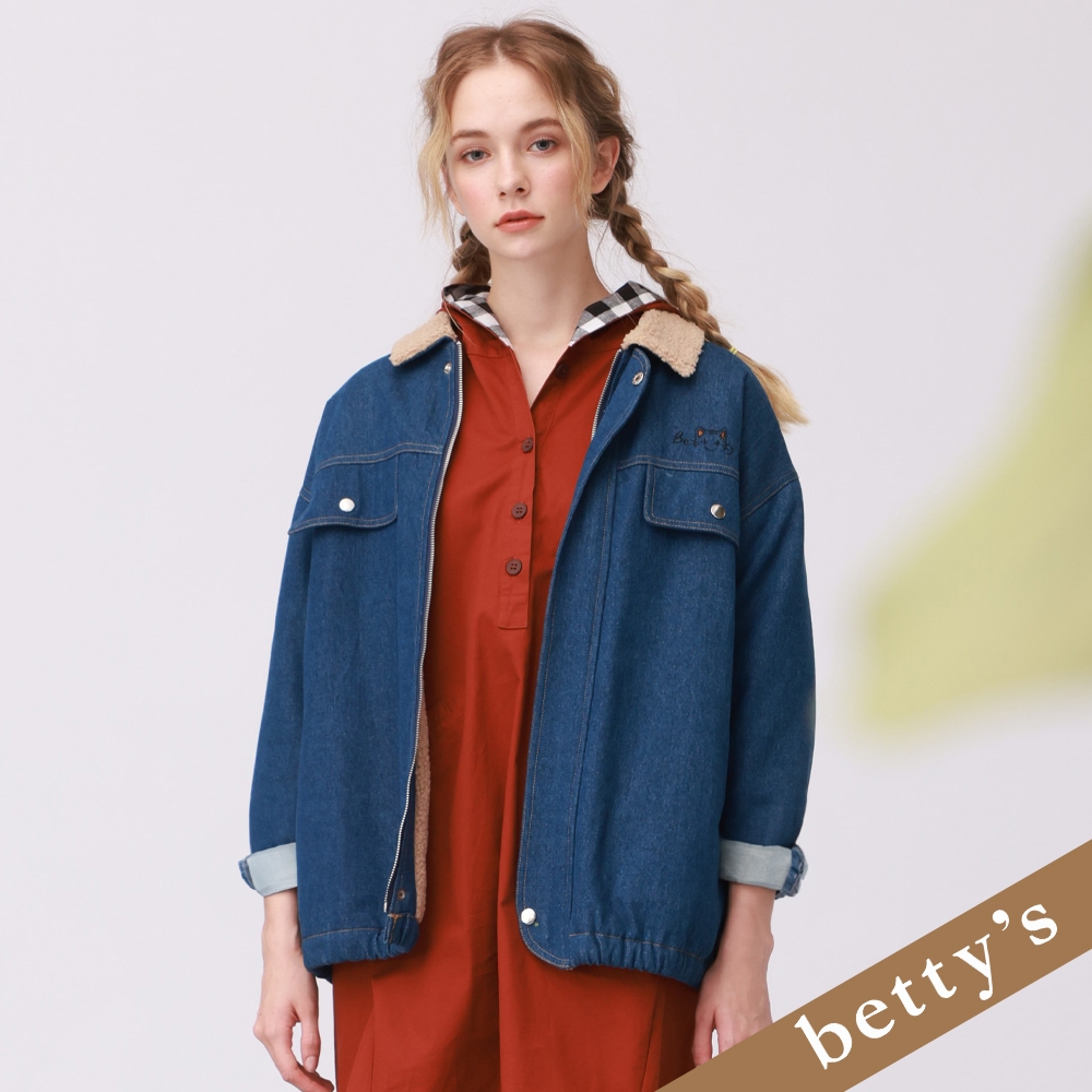 betty’s貝蒂思　　QQ毛翻領貓咪牛仔夾克(牛仔藍)