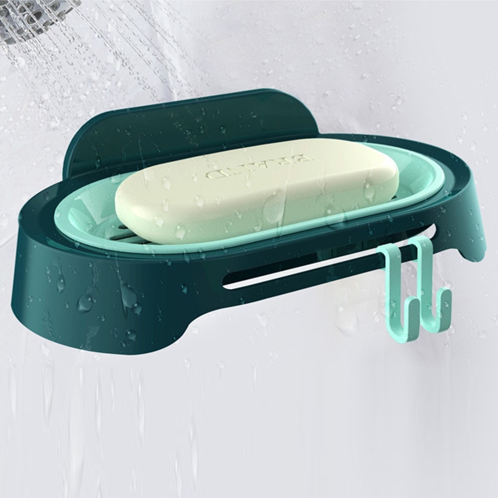 撞色雙層橫線瀝水附掛勾肥皂盒(1入)
