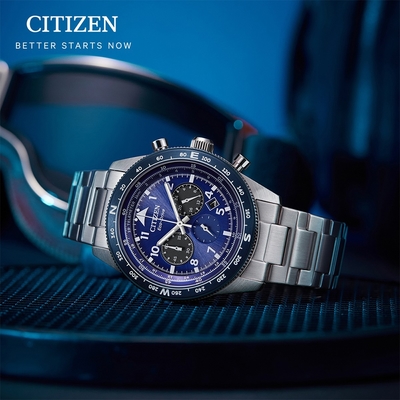 CITIZEN 星辰 光動能三眼計時手錶-43mm/藍(CA4554-84L)